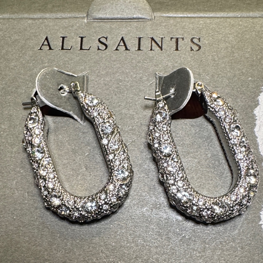 All Saints Glittering Silver Oval Earrings